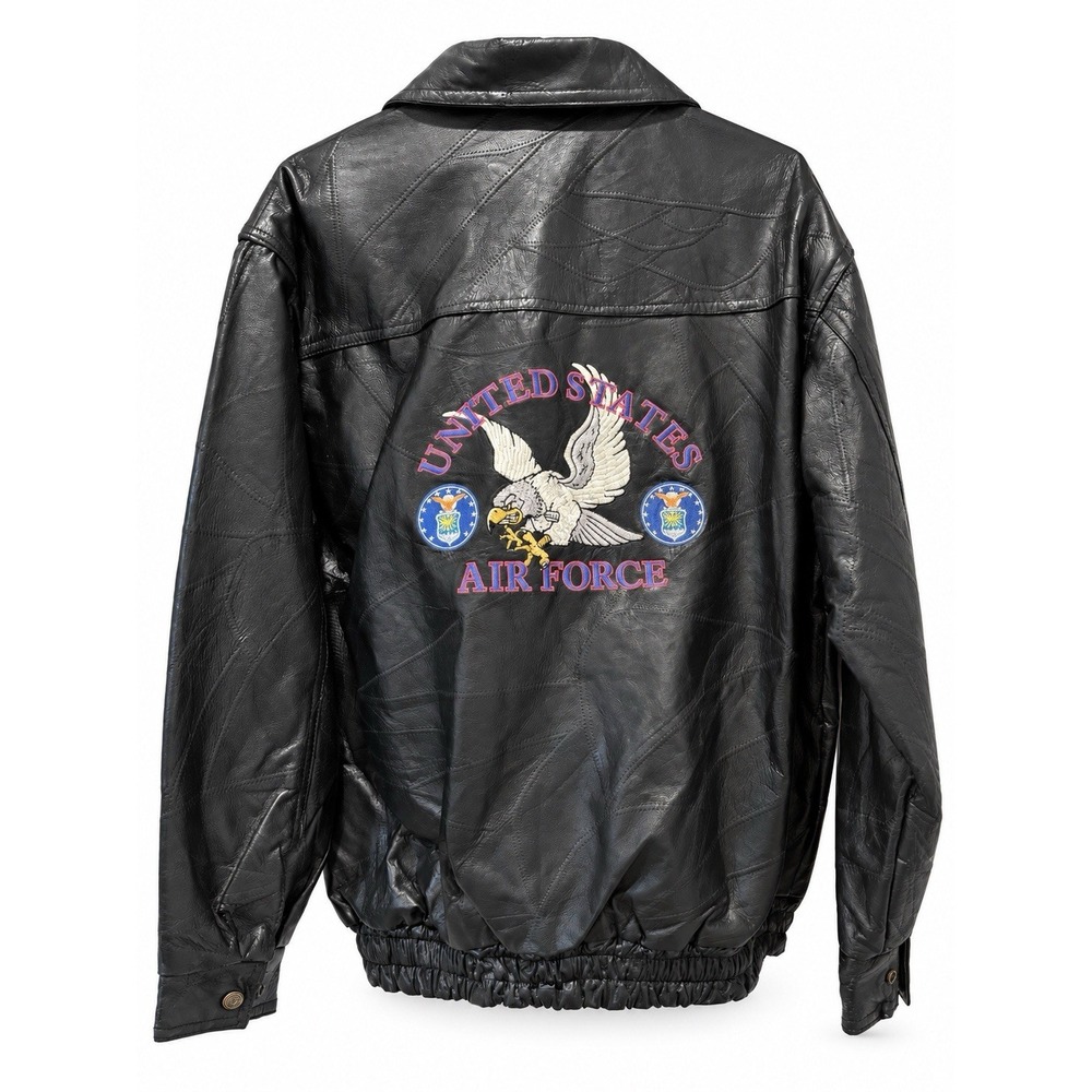 Men's US Air Force Genuine Leather Bomber Jacket Black Eagle Size M NWT